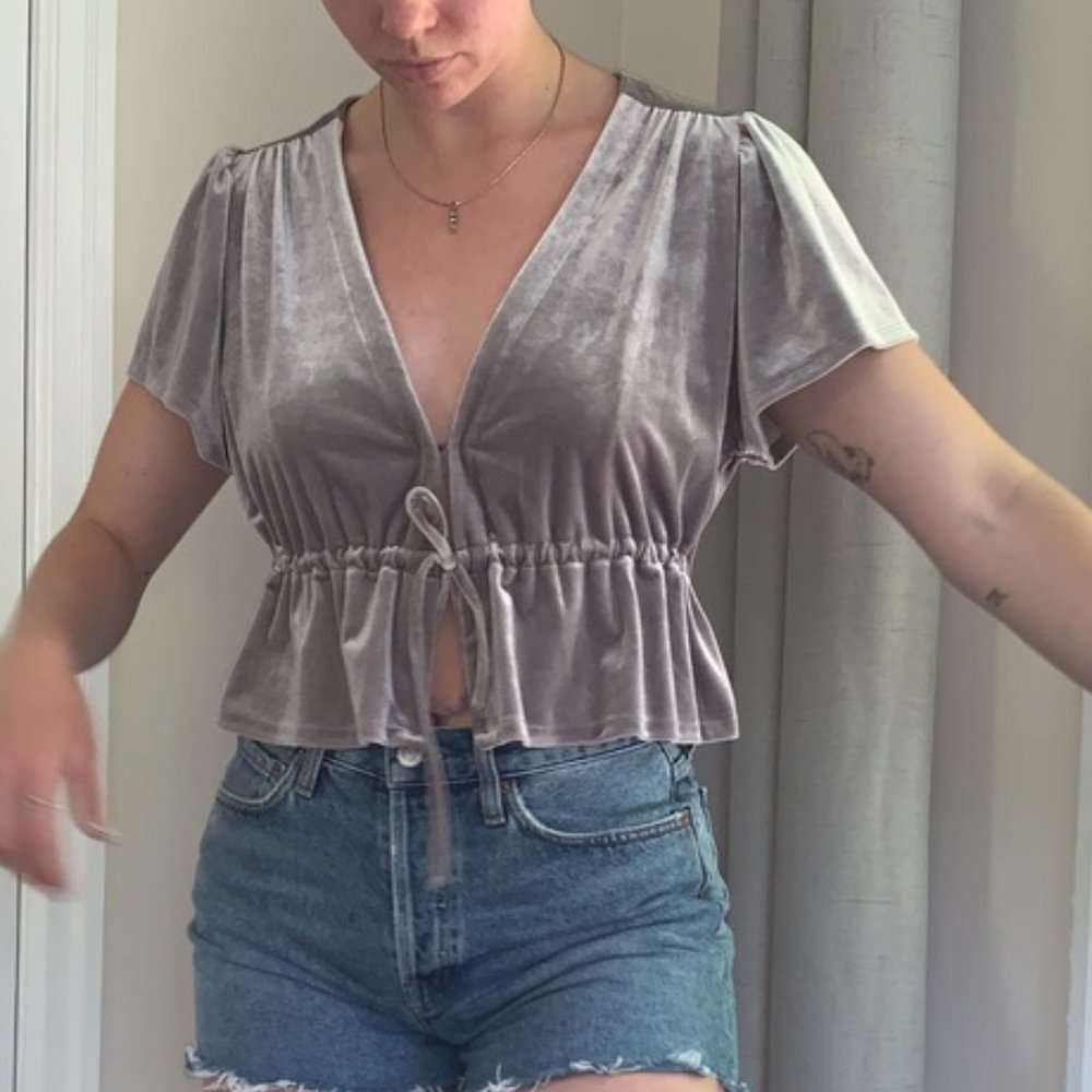 URBAN OUTFITTERS SILVER VELVET CINCH TOP